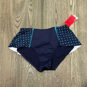 NWT Spanx Womens Flirty Skirted Swim Bottom Mid Rise Navy Splash Polka Size 8